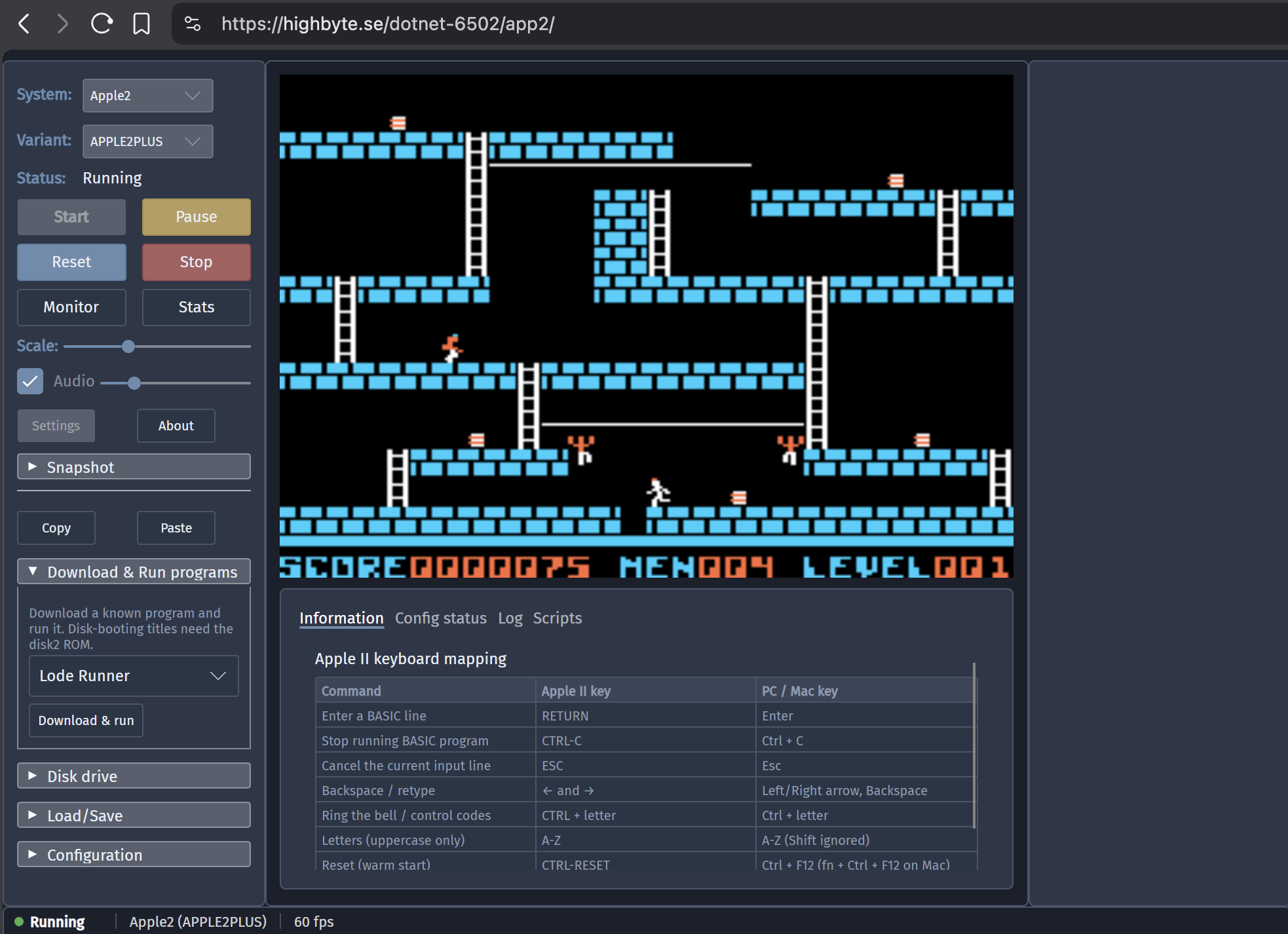 Avalonia Browser WebAssembly app, Apple II Lode Runner