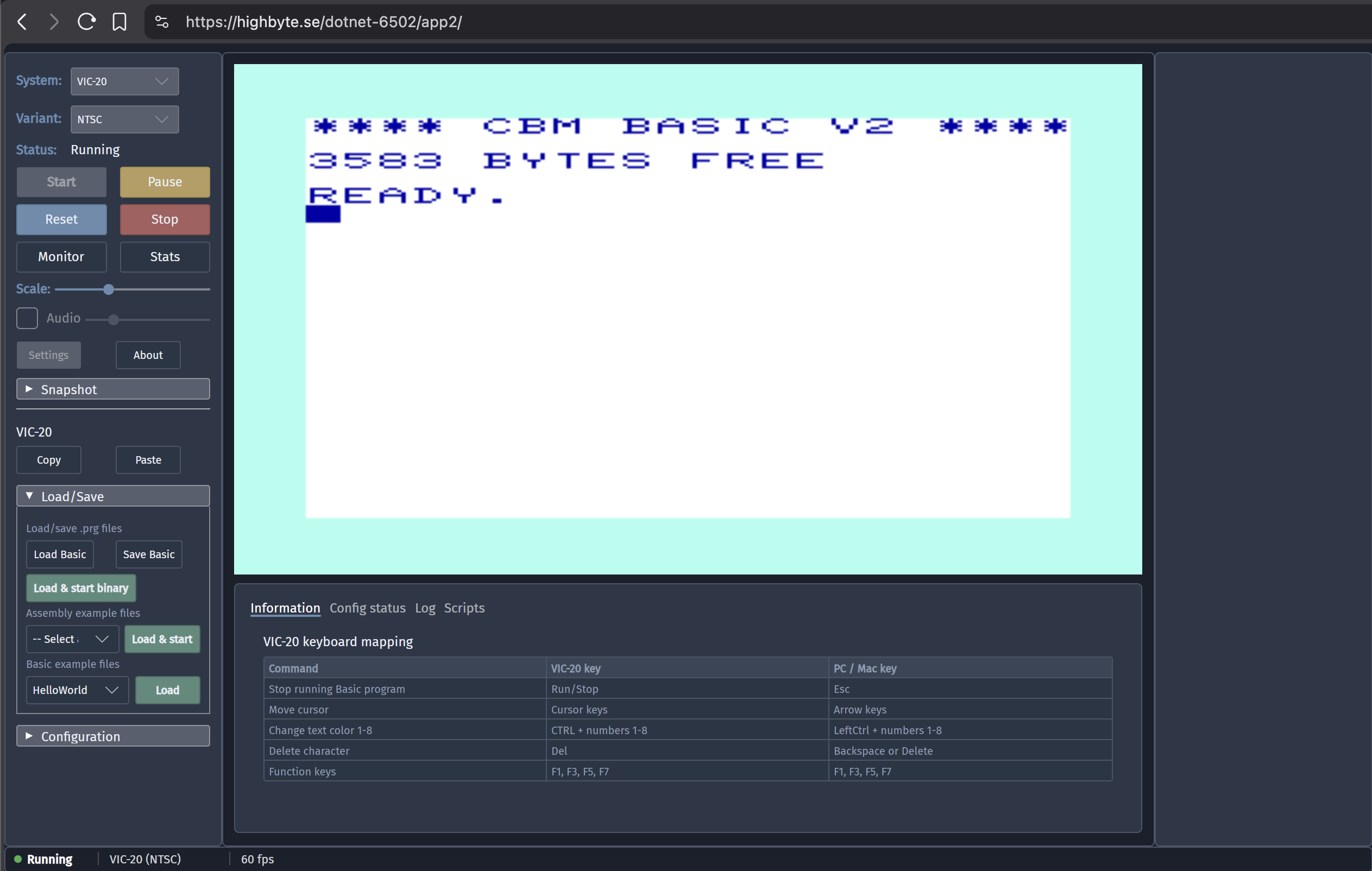 Avalonia Browser WebAssembly app, VIC-20 BASIC