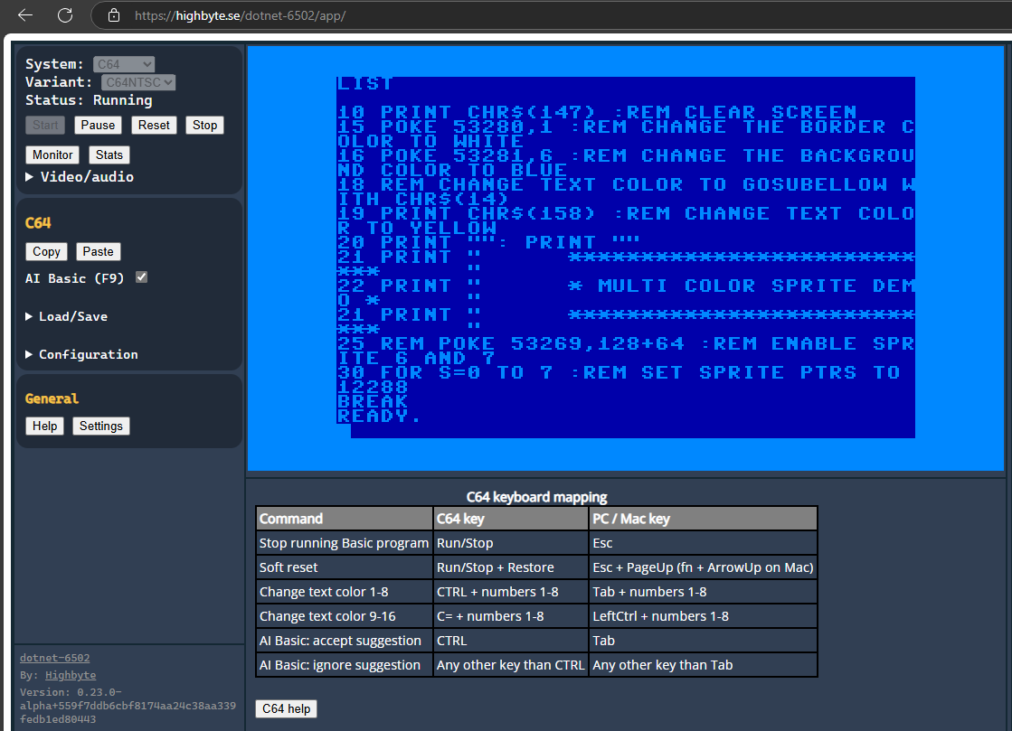 Blazor WebAssembly app, C64 Basic