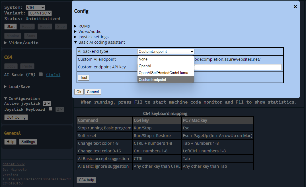 C64 Basic AI code completion config