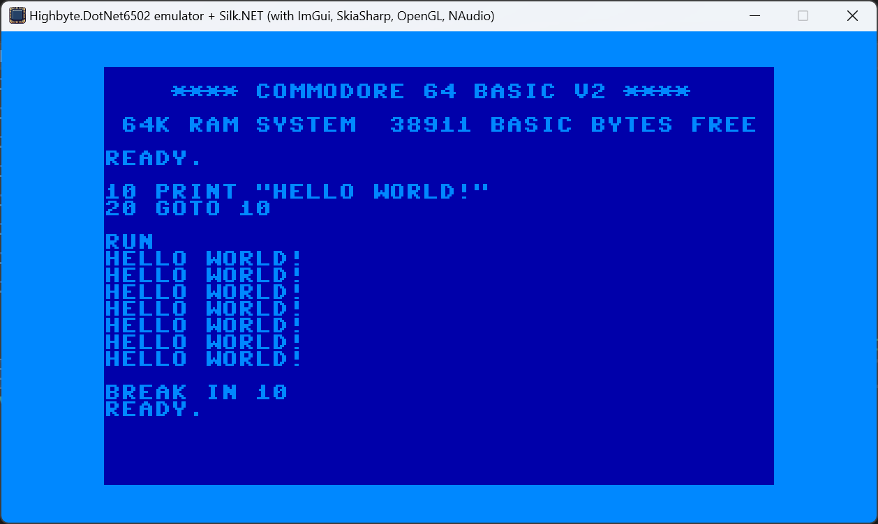 SilkNet native app, C64 Basic